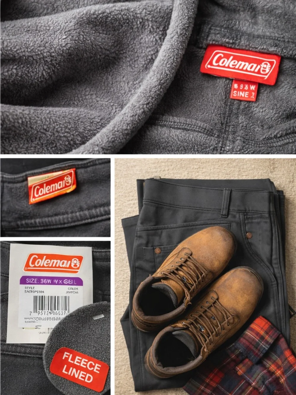 Coleman Fleece Lined Pants Mens 36x32 Workwear Utility Outdoor Black NWT